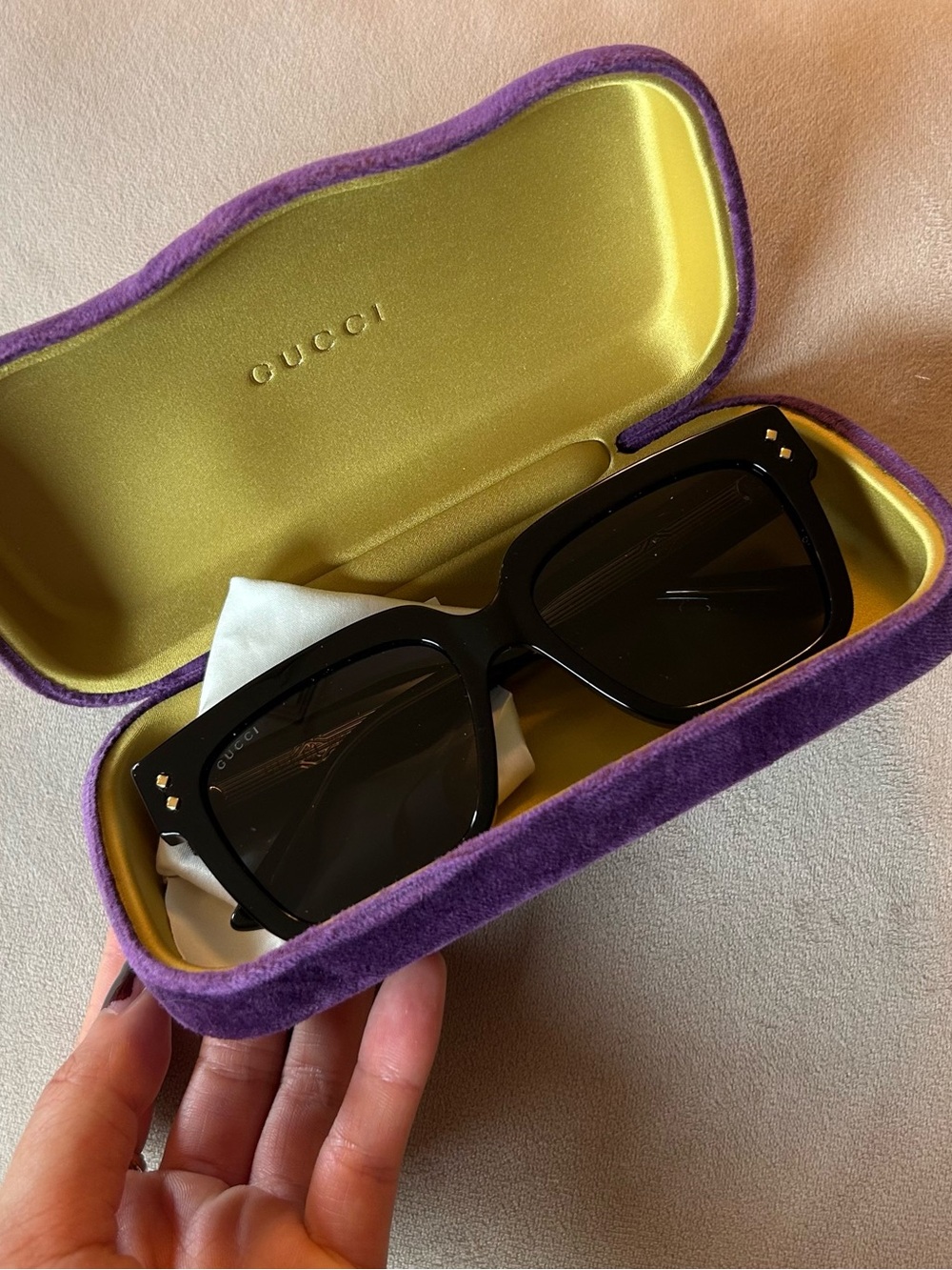 Gucci Black Square Sunglasses with Gold Stud Accents